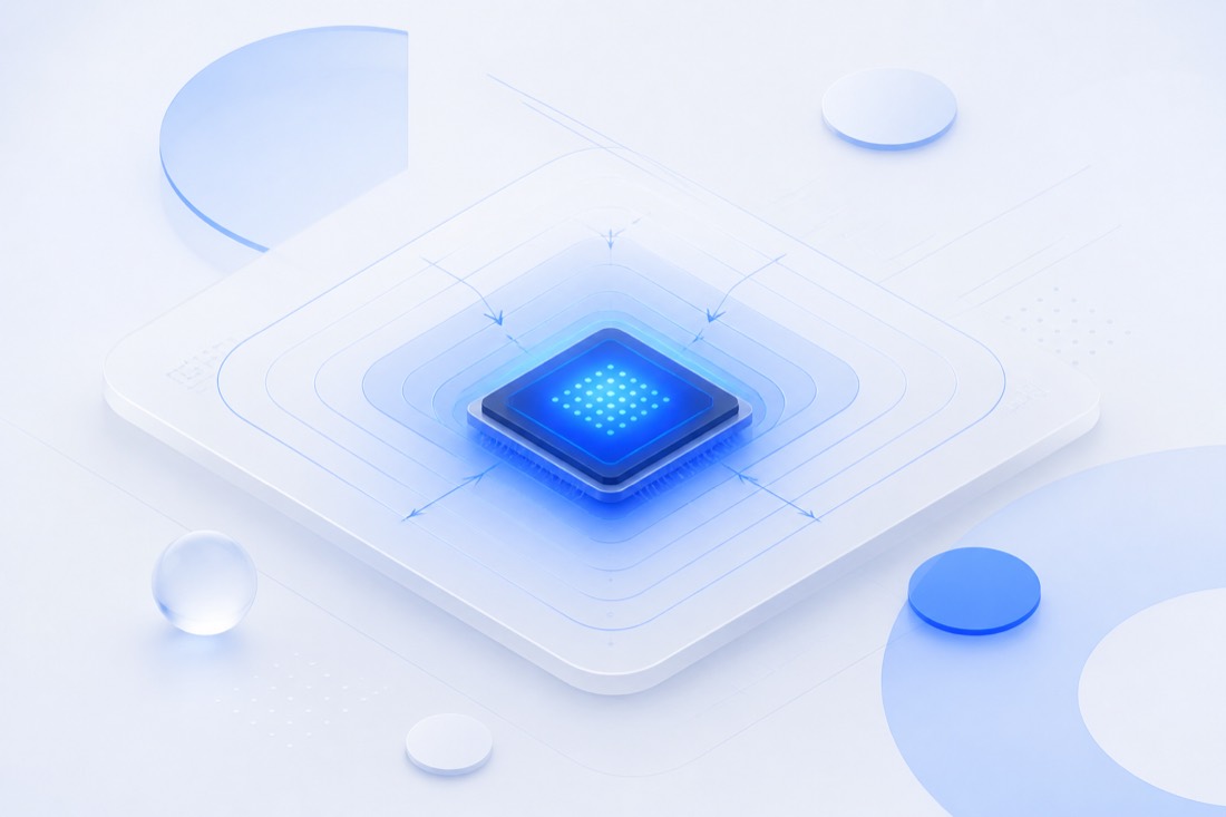 Abstract render of an on-device AI chip